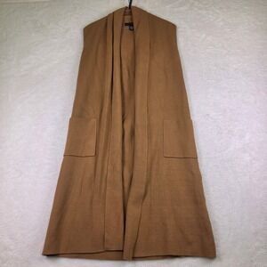 Joan Vass New York Camel Brown Sleeveless Duster Knit Vest Medium Pockets